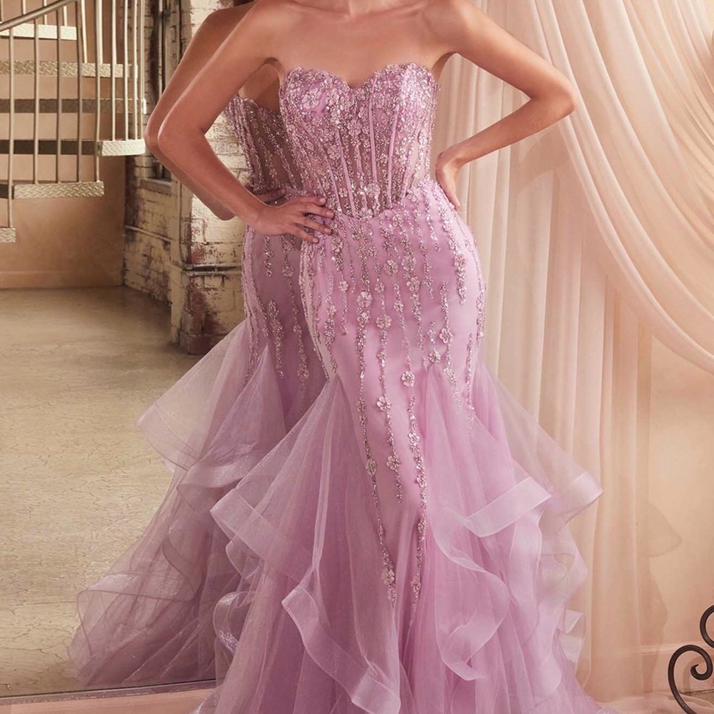 Strapless Lavender Gown with Embellishments